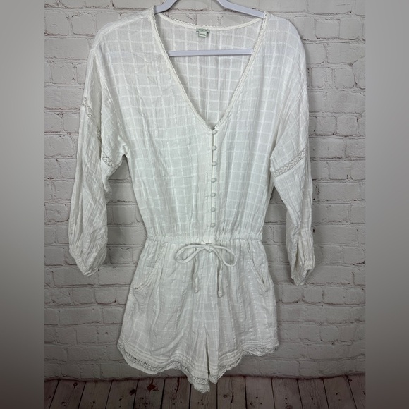 Aerie Viscose Cotton blend Long Sleeve Lace Trim shorts Cottagecore Romper Sz S - Picture 1 of 6